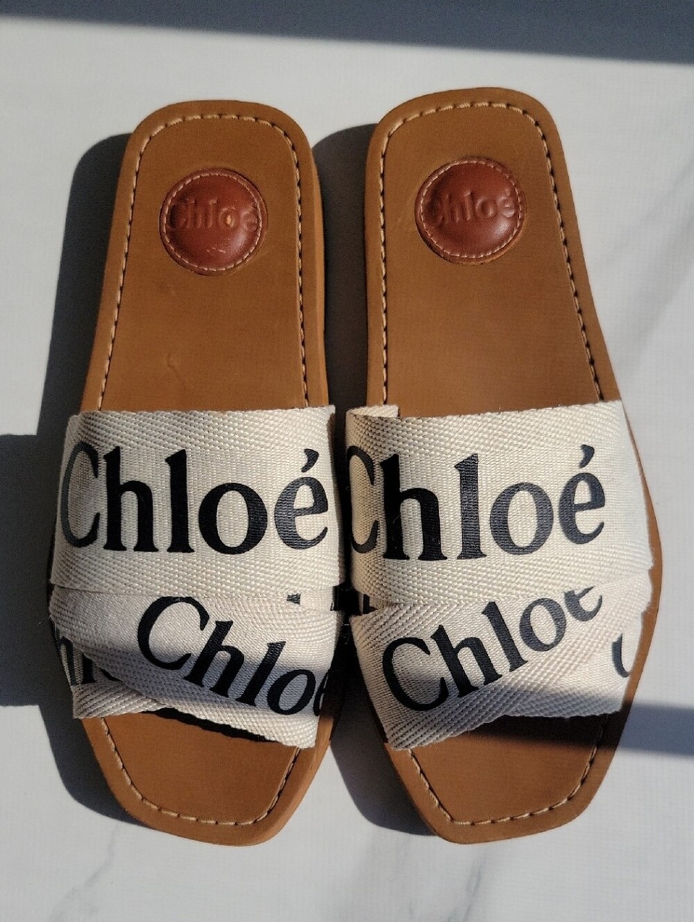 Chloé Woody Logo Canvas Slide Sandals